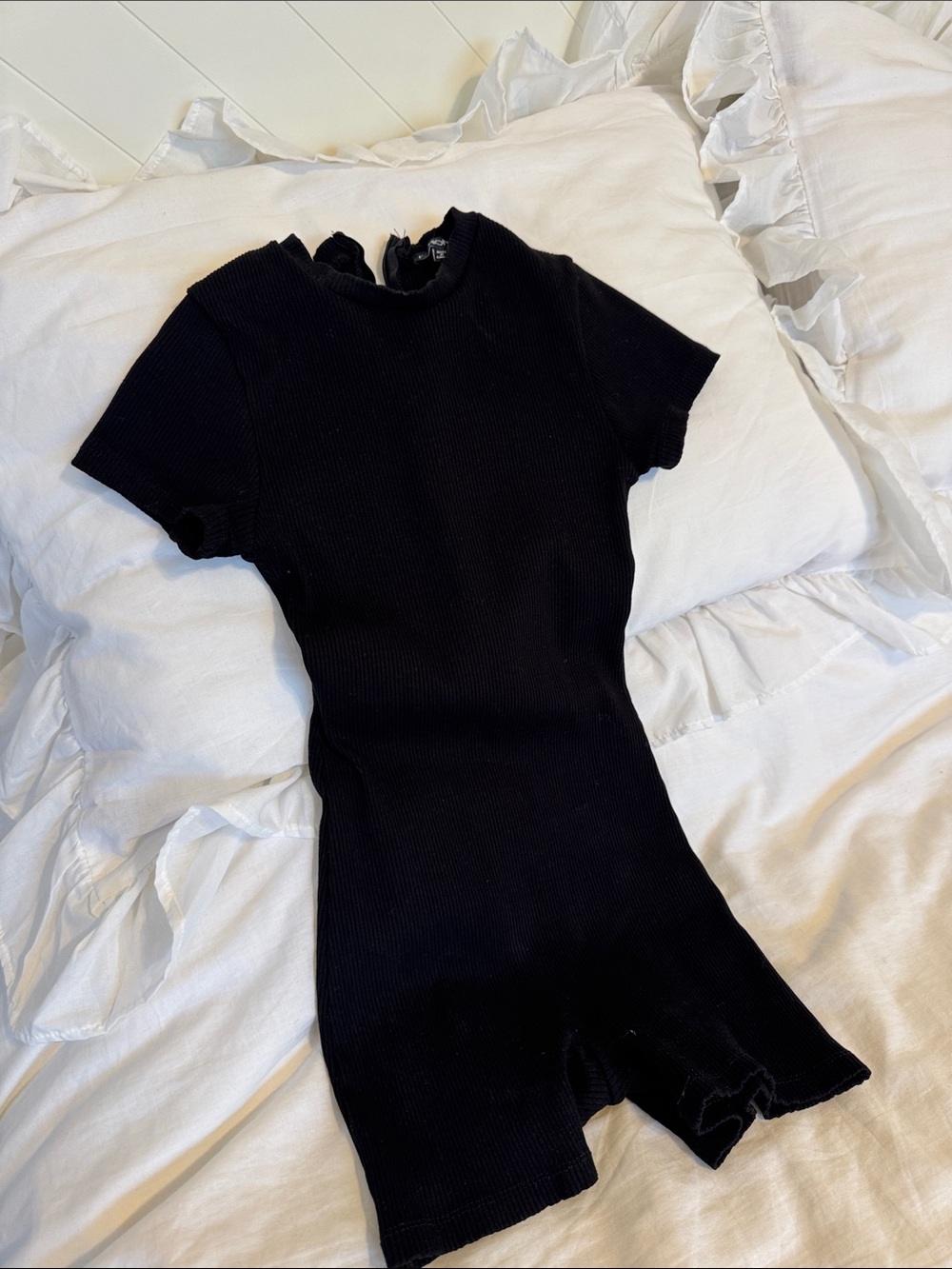 Fashion Nova Black Short-Sleeve Ribbed Bodysuit Romper